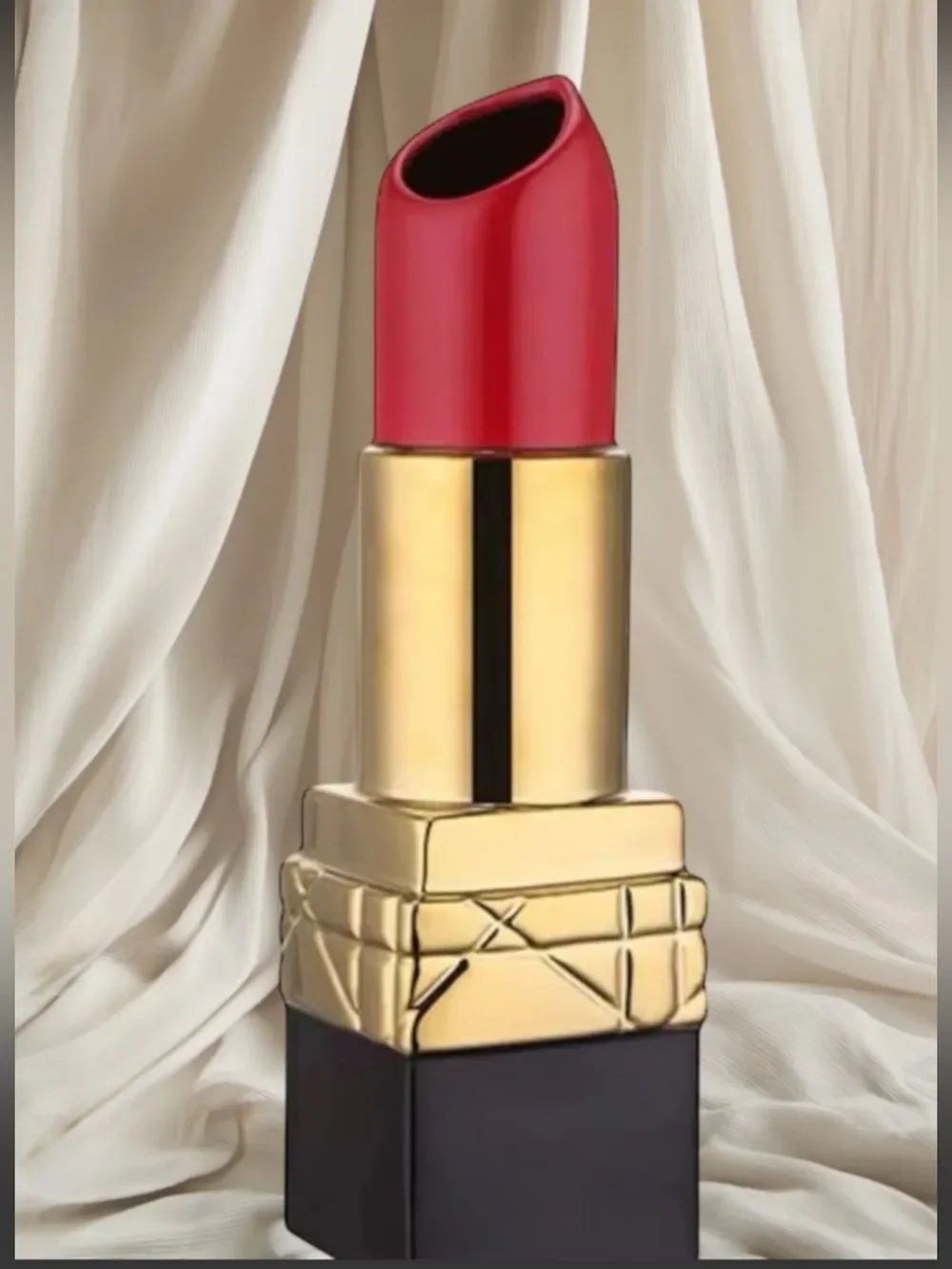 Red & Gold Lipstick-Shaped Decorative Vase